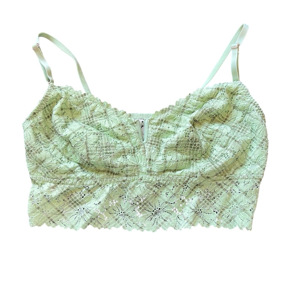 PINK Victoria’s Secret Bralette Green Plaid Lace Trim Adjustable Strap Size XXL